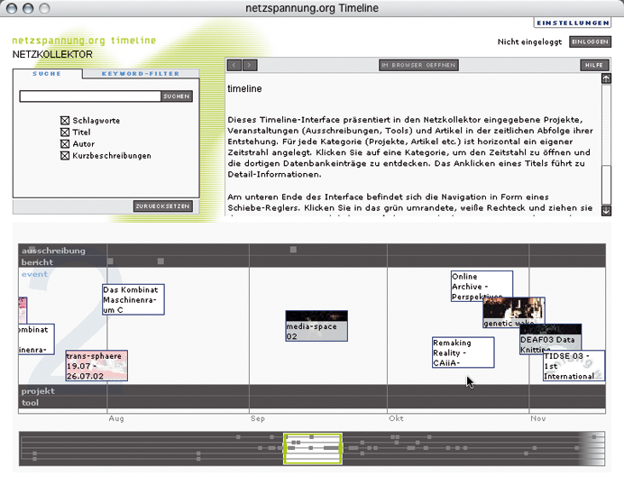 Interaktive Zeitachsen der Timeline (c) Monika Fleischmann & Wolfgang Strauss
