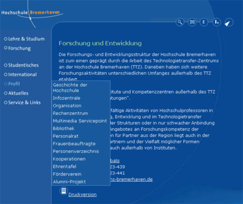 Unterseite mit Menü
