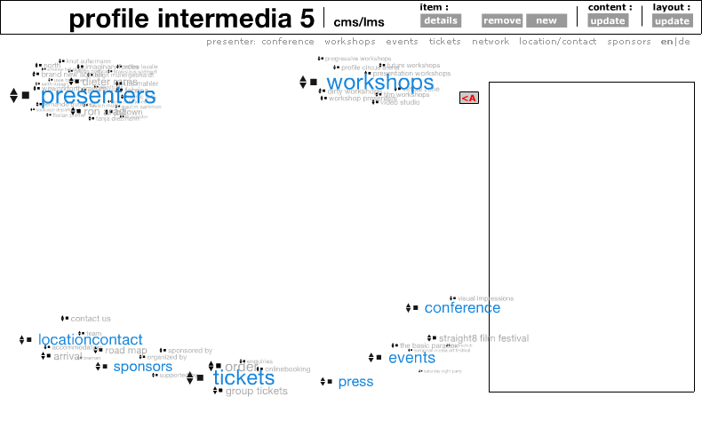 startup screen of the content- and layout management system